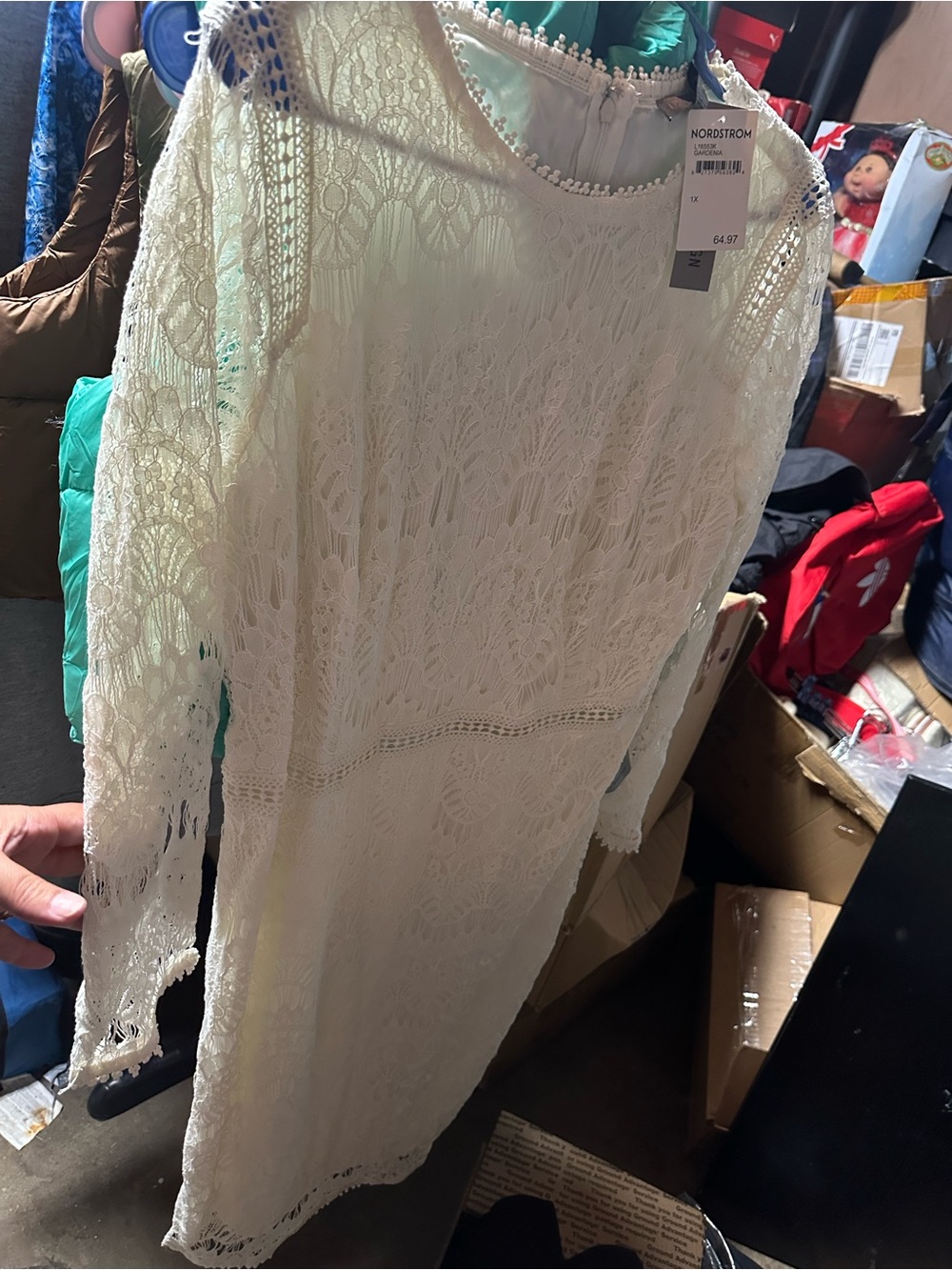 Lace Crochet Long-Sleeve Dress in Cream